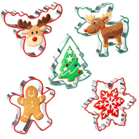 5 Pezzi Formine Biscotti Natale, Stampini Biscotti Natalizi, Stampi Acciaio Inox per Natalizie, Tagliabiscotti Natale per Dolci di Fondente Pasticceria