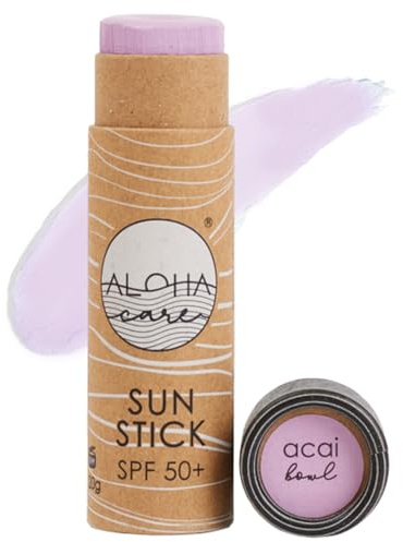 Aloha Sun Stick SPF 50+ | Protector solar mineral teñido para el surf | Tubo de papel ecológico (Lila)