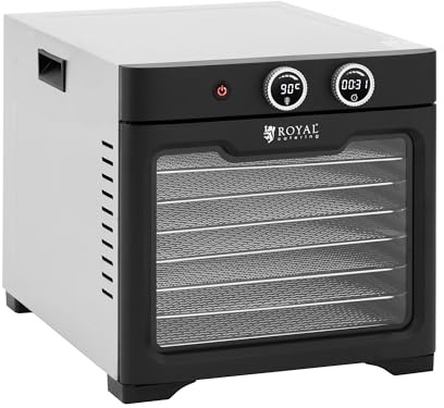 Royal Catering Torkfläkt 800 W 8 våningar timer upp till 24 h rostfritt stål torkare frukttork för biff jerky, frukt, grönsaker