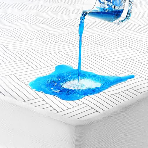 MEREZA Waterproof Mattress Protector Double Bed with 40cm Extra Deep Fitted Skirt Bed Cover, Ultra Cooling Bamboo Mattress Cover Anti Allergy & Breathable & Noiseless (Double,137x190cm)