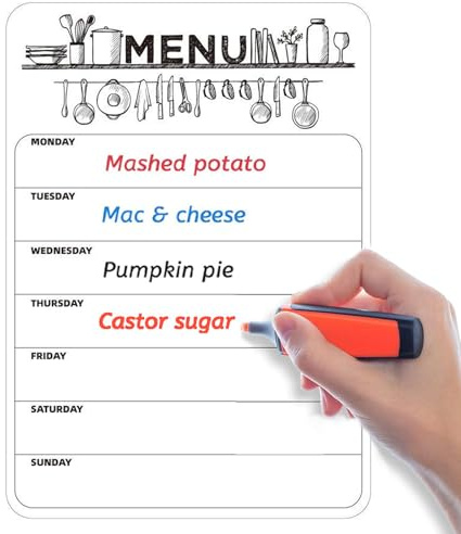 Magnetic Weekly Planner, Magnetic Whiteboard for Fridge, Dry Erase A4 Meal Weekly Food Planner Magnet Board Menu Calendar for Kitchen, Meal Planning Office Notes or Daily Reminders