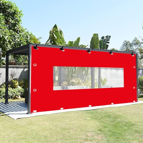 Tenda in PVC trasparente impermeabile con occhielli per esterni, giardino, garage, balcone, rosso, 2,5 x 4,5 m