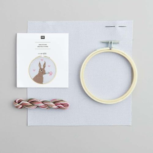 Stickpackung Gezählter Kreuzstich, Romantischer Hase, Ø10cm