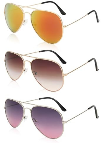 SAIIURV3 Paar Pilotenbrille mit getönten Gläsern, Retro Sonnenbrille Damen Herre, Mode Brille Vintage 80er 90er Damenbrille UV400 Polarisiert Klassisch Frauen Sonnenbrillen (3PCS)