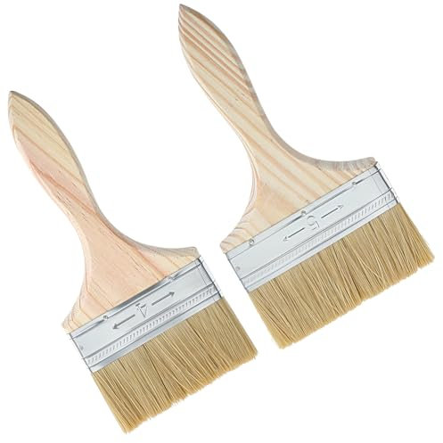 Nogeqi Lot de 2 pinceaux à lasure pour bois - 105 mm/94 mm - Avec manche en bois de hêtre - Pinceau plat - Pinceau large - Pour lasures, huiles, peintures murales, bois, métal et meubles
