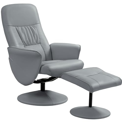 HOMCOM Sillón Relax con Reposapiés Sillón Relajante Giratorio 360° y Respaldo reclinable para TV con soporte de hasta 120Kg Revestimiento sintético de metal, Gris