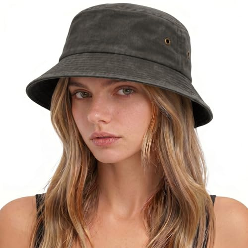 TOMEEK Cappello Pescatore da Sole Unisex, Cappello Uomo Estivo Moda Bucket Hat da Pesca Cotone Portatile e Pieghevole Cappellino a Secchiello Donna(Nero,Taglia Unica)