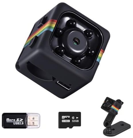 Bextgoo Überwachungskamera Ohne WLAN, Mini Kamera Vorinstallierte 32G-Speicherkarte,1080P-Video,12MP-Fotoshooting, Nachtsicht, 140°Weitwinkel, 360° Drehbare Halterung, für Outdoor, Reisen (Schwarz)