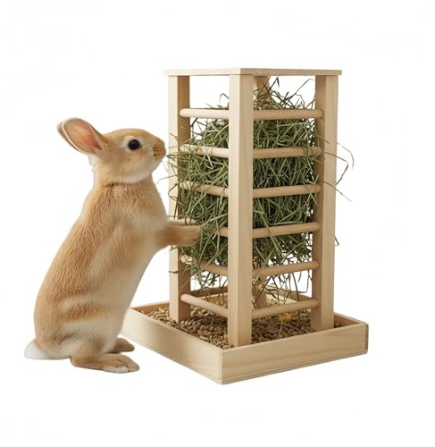 Comedero de Heno para Conejos y Cobayas – 37x24.5x24.5 cm – Heuraufe de Madera en Forma de Cubo – Estable y Resistente – para Conejos, Chinchillas, Hurones, Hámsters, Erizos y Ardillas