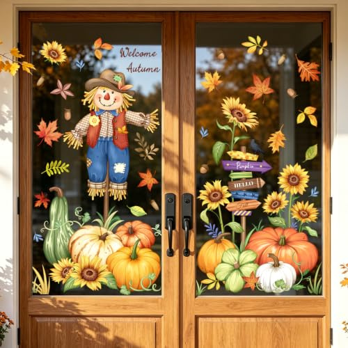 Tanlaby Pegatinas Ventana Otoño Espantapájaros Calabaza Vinilos