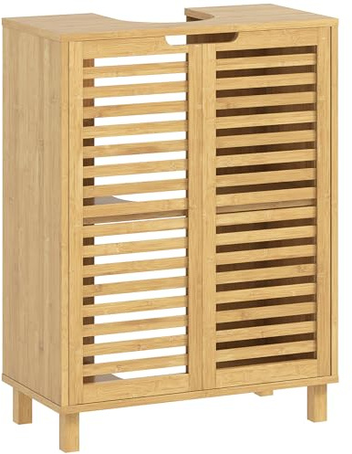 HOMCOM Under Sink Bathroom Cabinet Freestanding Adjustable Shelf Natural