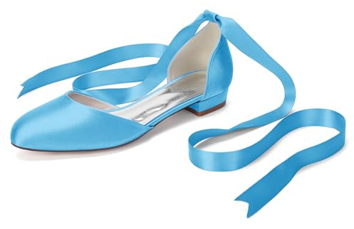 HFWXYSA Escarpins Mariage Satin Elégants Bride Lacets Talons Bas Confortables Chaussures Femme pour Cérémonie Soirée Demoiselle,Sky Blue,37 EU