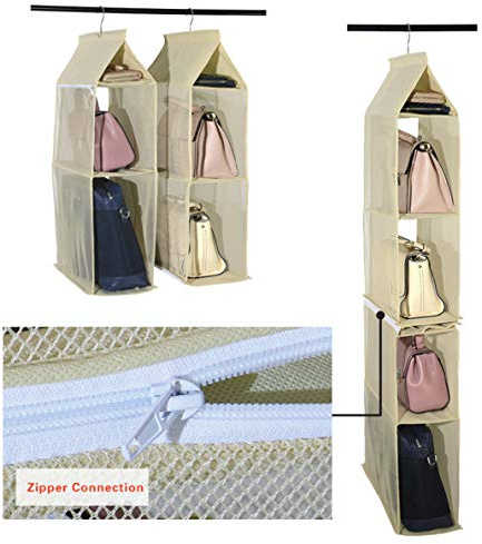 Staccabile 6 Scomparto Organizer Borsa Organizer per Armadio Trasparente Borsa Bag Collection Sistema armadi, Supporto di immagazzinaggio organizzatori per Soggiorno Camera da latto la casa Beige
