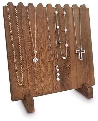 MOOCA Portable Wooden Plank Necklace Jewelry Stand for 8 Necklaces, Necklace Stand, Wood Plank Necklace Display Stand, Necklace Storage Holder, Jewelry Display Stand, Brown Color