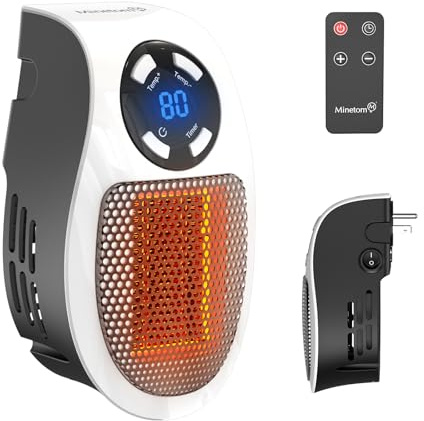 450W Space Heater, Remote Wall Outlet Electric Small Space Heater as Seen on TV with Adjustable Thermostat and Timer and Led Display, Compact for Home,Office,Bathroom
