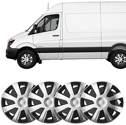 UKB4C 4 x 16 Silver Black Van Trim/Hub Caps Deep Dish Alloy Look fits Mercedes Sprinter