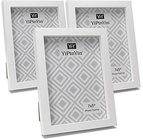 7x5'' Photo Frames Set of 3,White Boxed Gallery Picture Frames for 5x7'' Photos,Wall Mount & Tabletop Display, Modern Minimalist Home Decor,for Birthday,Wedding,Christmas & Graduation