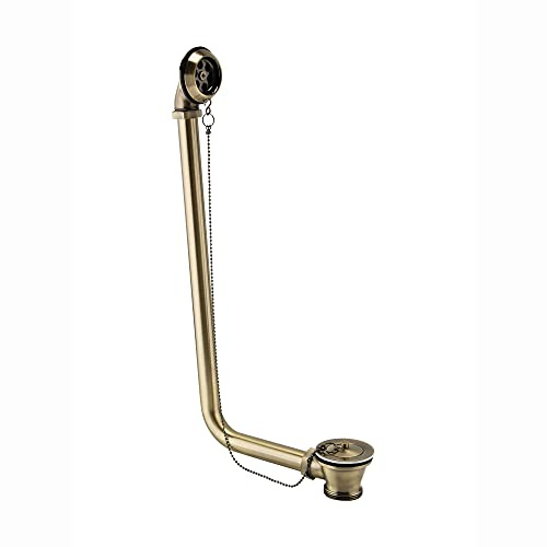 ENKI, W38, scarico tradizionale per vasca da bagno a vista, con tappo a catena a sfera e troppopieno, ottone anticato, effetto ottone anticato