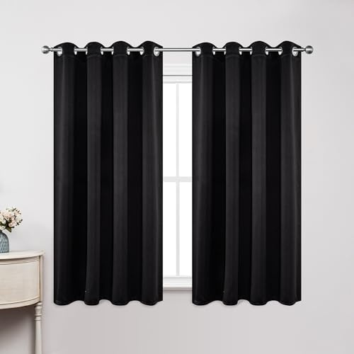 Joydeco Black Blackout Curtains 2 Panels Thermal Insulation Room Darkening Eyelet Curtains for Living Room Bedroom Window 51W x 53L