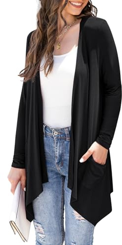 Veryoung Plus Size Women Cardigans with Pockets Lightweight Loose Fit Long Sleeve Sweater Cardigan Knit Open Front Duster High Low Hem,Black,XL