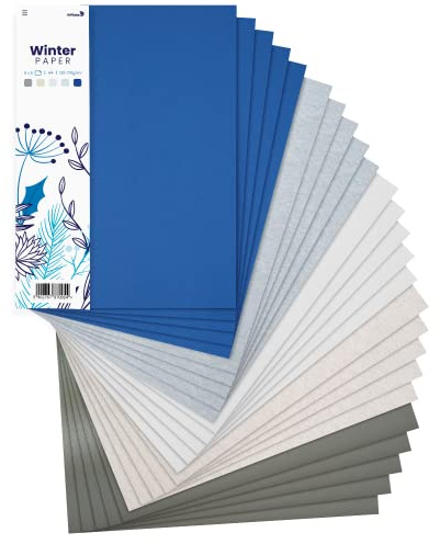 Netuno 25 x vinter dekorativt papper A4 210 × 297 mm, 5 olika färger flerfärgad ritpappersset DIY färgat papper för gör-det-själv origami gratulationskort scrapbooking collage