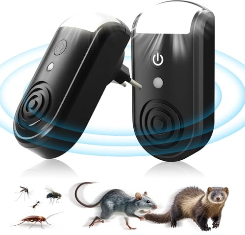 Mäuseabwehr Ultraschall - 2 Stück Rattenabwehr Stechmücken Elektrisch Testsieger Abwehr Mäusevertreiber Mobil Mäuseschreck für Schlafzimmer gegen Ratten Mücken Mäusen Kakerlaken (Schwarz)