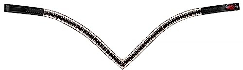 Start Stirnriemen Pferd Glitzer – geschwungenes Diamond Stirnband aus Leder | Größen: Pony, Vollblut & Warmblut – Funkelnder Turnier-Look (Schwarz/Schwarz, Full (Warmblut))