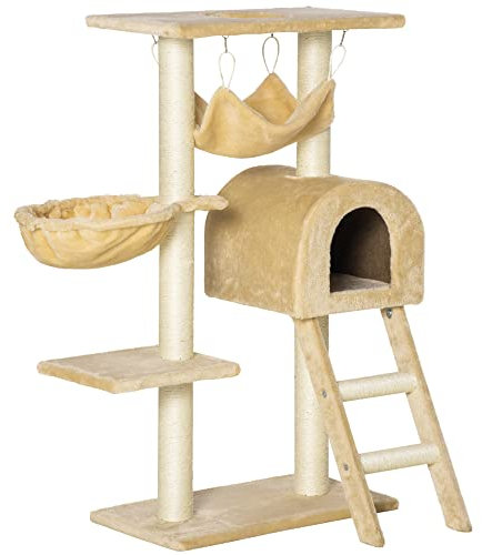 PawHut Arbre à Chat griffoir Arbre à Grimper Tour de Jeu Stable à Plusieurs Niveaux Centre d'activités Hauteur 98 cm Beige