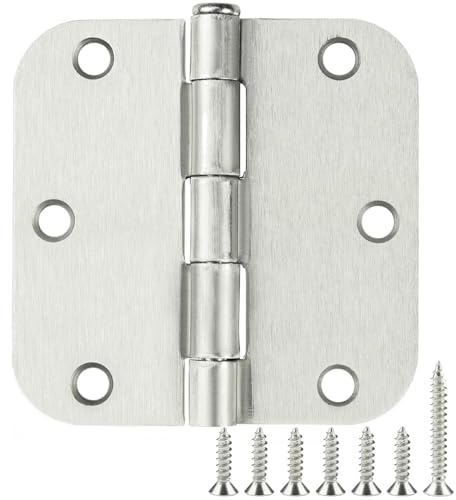 24 Pack Interior Satin Door Hinges Brushed Nickel 3.5 Inch x 3 1/2 5/8 Rudius Rounded Heavy Duty Metal Iron Hinge 3 ½ Bifold Standard Doors Hardware Fittings for Flat,Bed/Storage/Basement Room