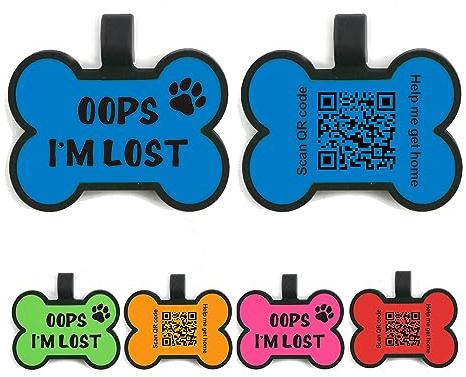 QR Code Dog Tags ID for Dogs - Silent Silicone Dog Cat ID Tag With Online Profile - Scan QR Receive Instant Pet Location Alert Email (Blue Bone)