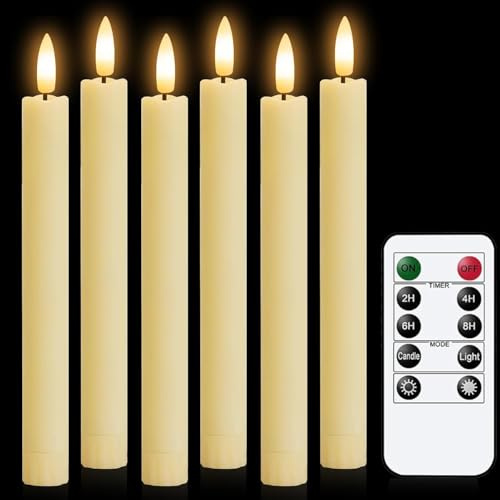 Hengrongshen 6 LED-stavljus, 25 cm tunna LED-stavljus med timer och flimmereffekt, fjärrkontroll för inredning, Helloween-dekoration (inklusive batterier)