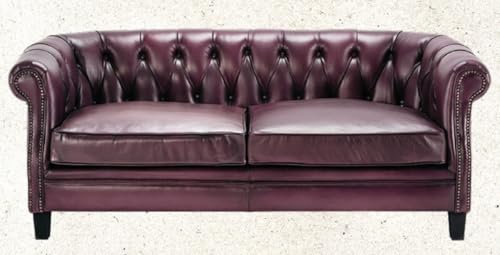 Casa Padrino Sofá de lujo Chesterfield cuero genuino púrpura/negro 160 cm - muebles de cuero genuino