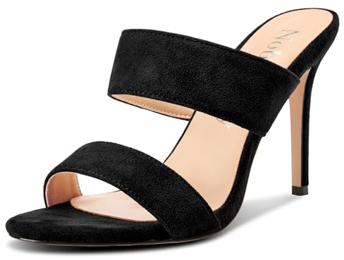 NobleOnly Donna Rotonda Aperte sulla Punta Spillo Alto High Tacco Heel Sandali Casual Dress Slip-on Ciabatte Moda Scarpe 10 CM Heels Nero 44 EU