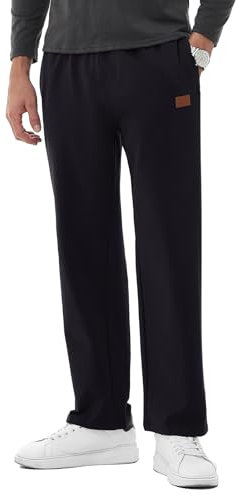 HMIYA Jogginghose Herren Baumwolle Sporthose Lange Sweathose Atmungsaktiv Trainingshose Weites Bein Hosen Freizeithose mit Reißverschlusstaschen(Schwarz,XL)