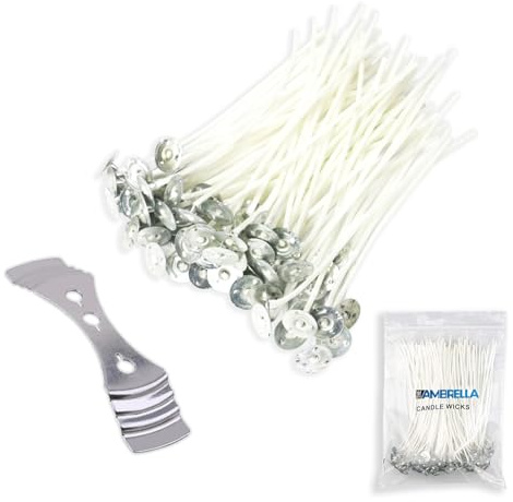 TheAmbrella Candle Wicks for Making Candles 50Pcs- 10cm Long Pre-Waxed Wicks with Metal Tabs & 3-Hole Wick Holder - Low Smoke & Longer Burning Time - Perfect for DIY Candles