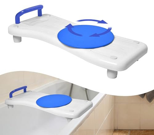 YRHome Badewannensitz mit Drehscheibe 75,5x34cm Badewannenbrett zum sitzen Badewannensitz Senioren Erwachsene Einstellbar Wannenbrett zum Sitzen für Badewanne Duschbrett bis 150kg mit Blau Griff