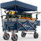 TRESKO® Bollerwagen Faltbar mit Dach, Kühlfach & Seitenrollos | Handwagen max. belastbar bis 150kg | Transportwagen mit Vollgummireifen & Feststellbremsen (Vorne & Hinten) und 3-Punkt-Gurt (Blau)