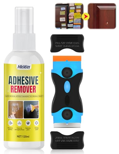 Allisway Quita Pegamento Adhesivo, 120ml Disolvente Pegamento, Quita Adhesivos, Elimina Rápidamente los Residuos de Adhesivo de Puertas, Ventanas y Superficies de Vehículos, Incluye una Espátula