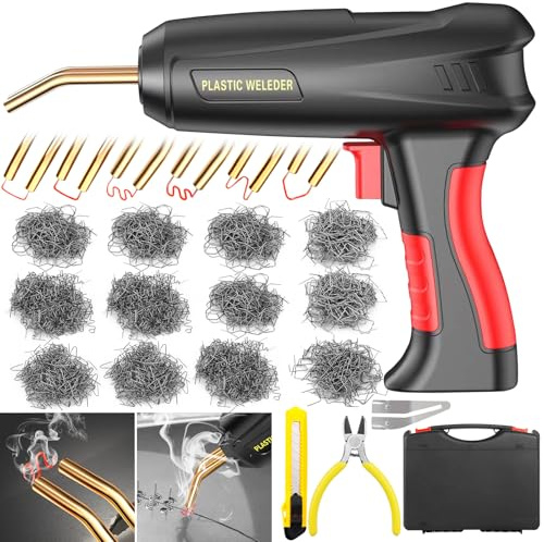 ZPQAODI 200W Soudage plastique, 2 en 1 Kit Reparation Souder Plastique, Réparation de Pistolet de Soudeur, Pistolet a Colle avec 1000Pcs 6-Types Agrafeuse Chaud, soudeuse pour Réparer Pare-Chocs Auto