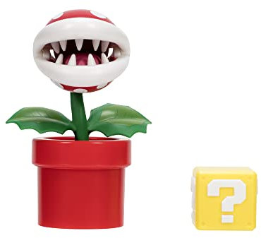 Super Mario Nintendo 4-Inch Piranha Plant Poseable Figure with Question Block Accessory. Ages 3+ (Officially Licensed)