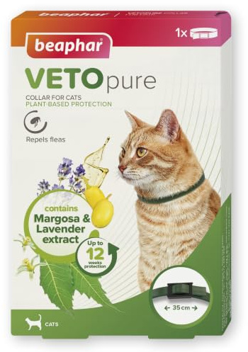 Beaphar - VETOpure Flea Repellent Collar for Cats - 35cm - Repels Fleas for up to 12 Weeks - Plant-Based Flea Protection Containing Margosa - With Elastic Safety Link – For Cats From 12 weeks Old