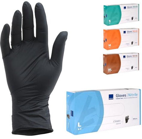 ABENA Black Nitrile Medical Gloves | Examination Gloves | Clinical Gloves for Medical Supplies | Powder Free Gloves for Professional Medical Gloves | Non Latex Gloves | Gloves | Pack of 100