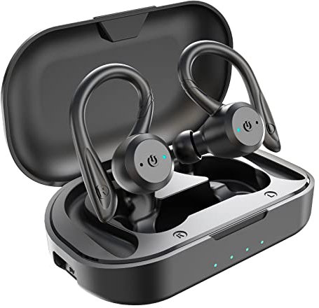 APEKX Casque Bluetooth Véritables écouteurs sans Fil avec étui de Chargement IPX7 stéréo étanches avec Micro intégré Intra-Auriculaires Deep Bass pour Le Sport en Cours d'exécution Noir