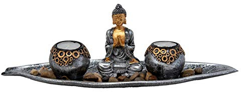 Värmeljushållare Buddha-figur med 2 värmeljus ljushållare bordsdekoration vardagsrum dekoration 40 cm