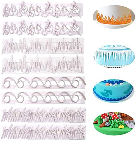 Kunststoff Prägeform Kuchen Fondant Prägeform 8 Stück Fondant Kuchen Schablone Kuchen Dekoration Schablonen Flammen/Wellen/Gras/Eiszapfen Form für Fondant und Kuchendekoration