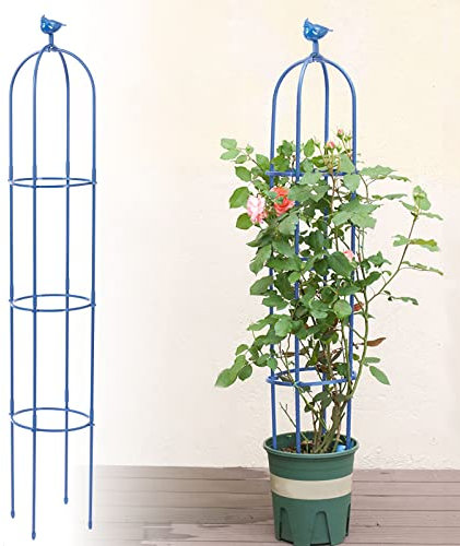Kalolary 1,8 m Obélisque de Jardin Haut pour Plantes Grimpantes Treillis d'Obélisque Tour Jardin Support d'escalade Métal Antirouille pour Plantes d'Intérieur d'Extérieur Légumes Fruits Vignes (Bleu)