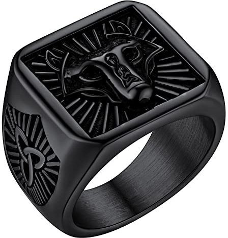 FaithHeart mäns ring rostfritt stål personlig fingerring med runda/varghuvud viking sigillring band ring smycken tillbehör, Rostfritt stål