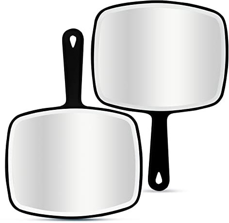 DVHOK 2 Stück Handspiegel, 26.4 x 18.8 cm Tragbarer Handspiegel mit Loch zum Aufhängen im Griff, Schwarz