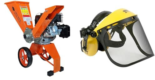 Forest Master - Broyeur à Bois Compact à Essence 6 ch, 208 CC & Oregon - Visière en Maille d'acier & Protège-Oreilles Réglable, Protection du Visage, du Front et des Oreilles