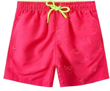 SERENYOU Boys Swim Shorts Water Activated Patterns Beach Trunks Mesh Lining Boardshorts Hot Pink 13-14 Years